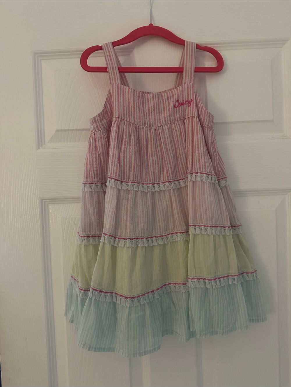 Juicy Couture Pink Striped Tiered Sundress with Pastel Green & Blue